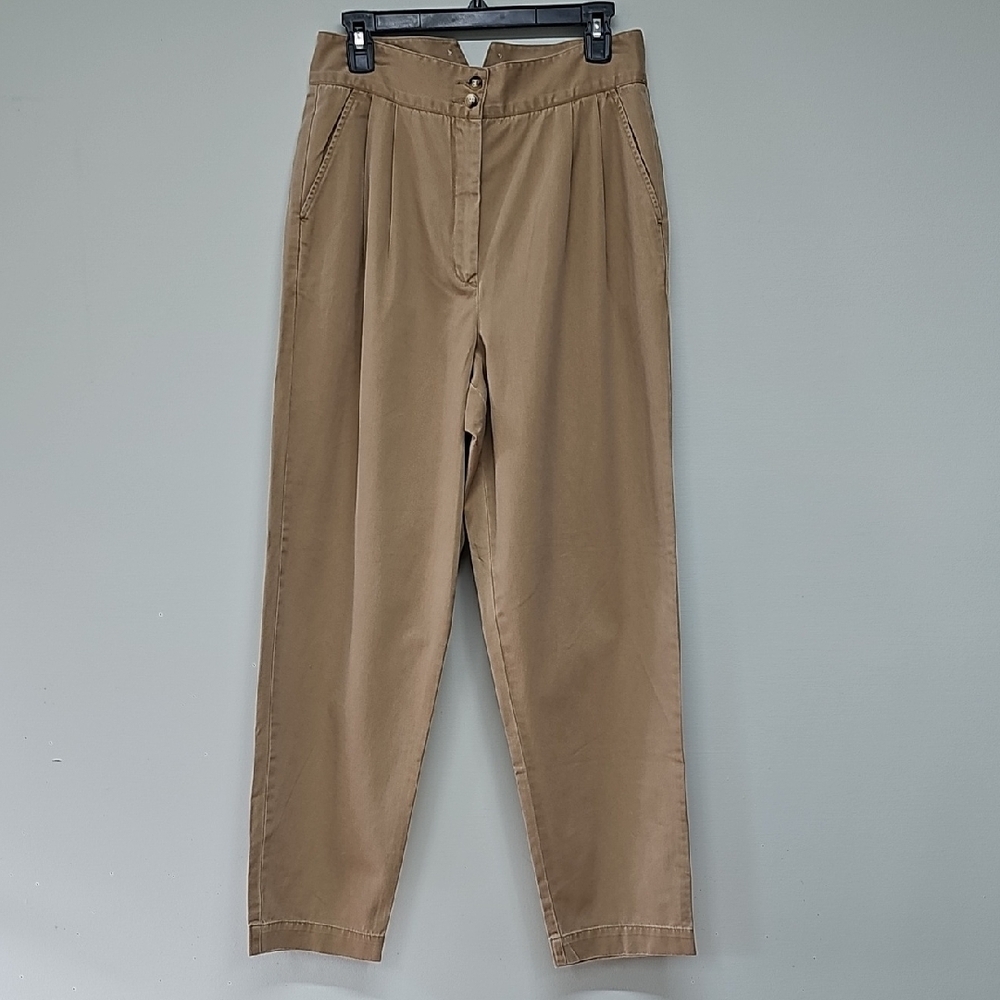 90s Anne Klein A-Line, High Waist Pleat Front Khaki Chinos, New, Sz 12 - Picture 1 of 13